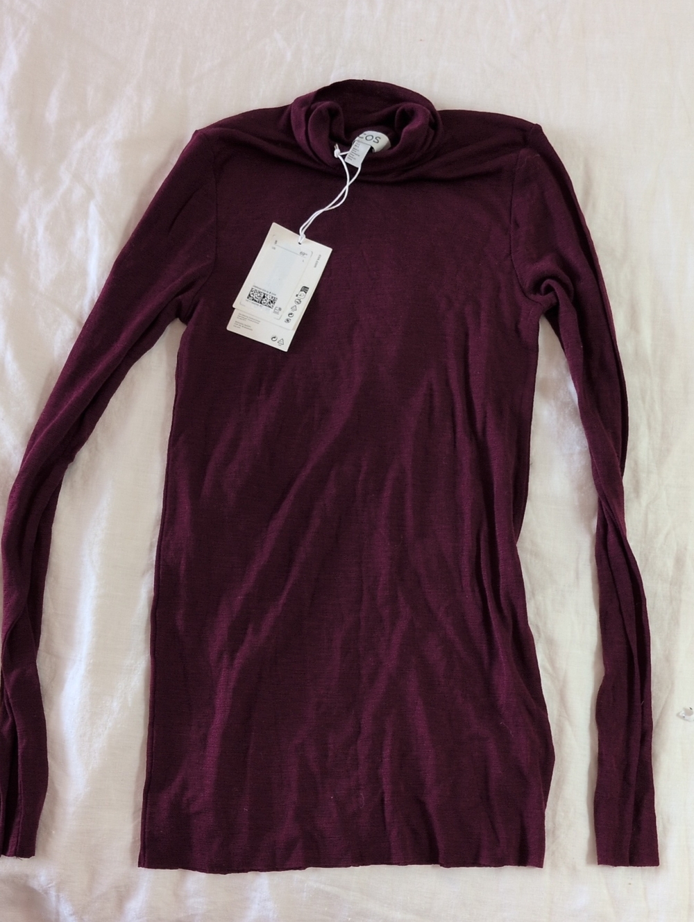 COS 100% Wool Women's Long Sleeve Roll Neck Sweater - Plum